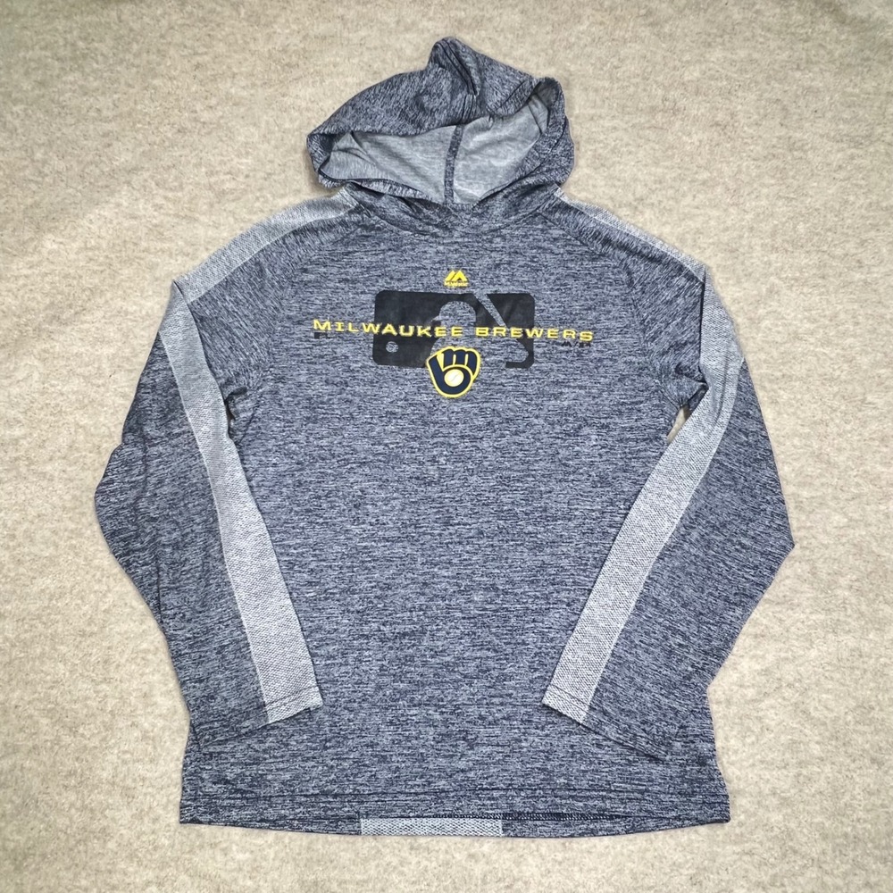 Majestic Milwaukee Brewers MLB Mens Space Dye Lightweight Hoodie Small Tech EUC